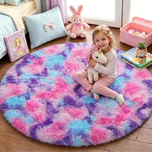 Miniatura 12 de PAGISOFE Alfombra Redonda Azul Marino Suave de 4 Pies, Alfombras Circulares para Dormitorio de Niños, Alfombras Peludas Esponjosas, Alfombra