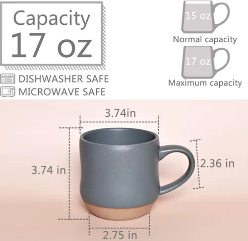 Miniatura 2 de Bosmarlin Taza grande de cerámica moteada para café, 17 onzas, apta para lavavajillas y microondas (azul, 1)