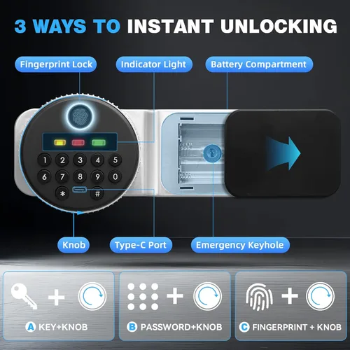 Miniatura 6 de Caja fuerte ignífuga de 2.0 pies cúbicos para el hogar, caja de seguridad con cerradura biométrica de huellas dactilares, teclado digital, estante