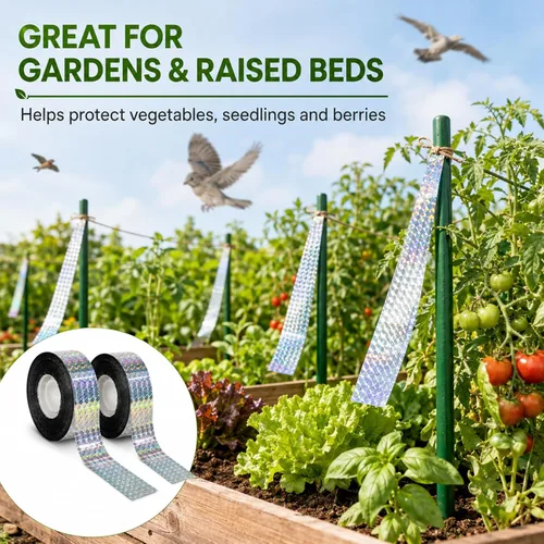 Miniatura 7 de RAINFLOW Cinta reflectante para asustar pájaros, 2 rollos de cinta reflectante de 300 pies para exteriores, cinta brillante de doble cara