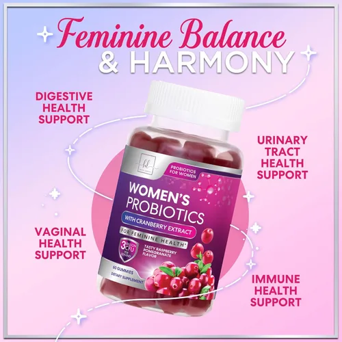 Miniatura 5 de Gomitas probióticas para mujeres con arándano rojo - 6 cepas premium para el equilibrio del pH, salud digestiva, apoyo vaginal e inmunológico, 3 mil