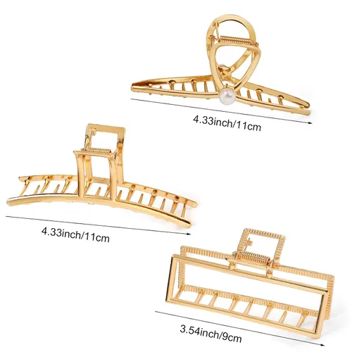 Miniatura 2 de Mehayi 3 PCS Pinzas de Garra de Metal Grandes para Cabello Grueso y Pesado, Pinzas de Sujeción Antideslizantes Grandes con Mordaza para Cabello