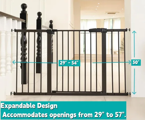 Miniatura 2 de Puerta de seguridad para bebés y mascotas de 29"-57", puerta de metal de 30" de alto con paso para puertas y escaleras, fácil de abrir con una sola