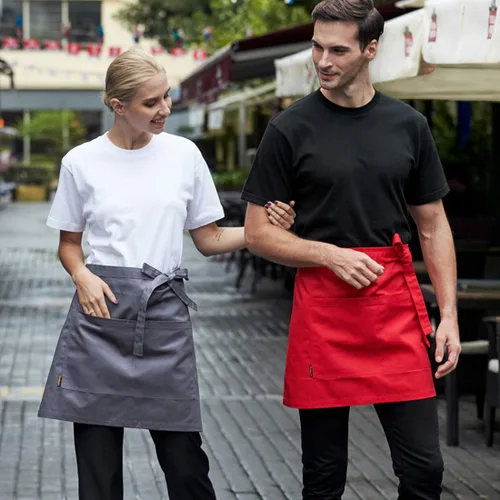Miniatura 7 de Delantal de cintura unisex de 2 bolsillos para restaurante bistro trabaja medio delantal 27.6x17.7 in gris oscuro