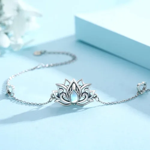 Miniatura 2 de Pulseras de plata de ley 925 con diseño floral de vidlotoluna de estrellaónixturquesapiedra lunarmalaquita, regalo de joyería floral para mujeres