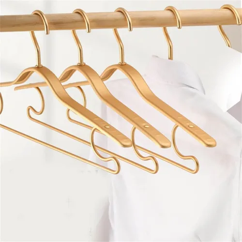 Miniatura 5 de 5pcs Metal Clothing Hanger Aluminum Alloy Thicken Winter Coat Hanging Rack Space Saver Storage Clothes Hangers(Champagne)