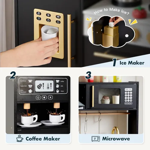 Miniatura 4 de Cocina de Juego para Niños, Juego de Cocina de Madera con Accesorios Realistas, Cocina de Lujo para Niños Pequeños, Campana Extractora