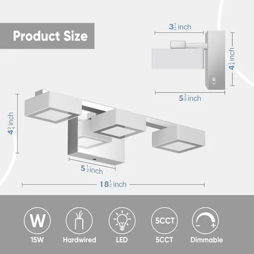 Miniatura 5 de Moderna lámpara LED de baño sobre el espejo, 3 luces regulables de tocador, lámpara de tocador de baño de acrílico cromado, ajustable de 2700 K-6500