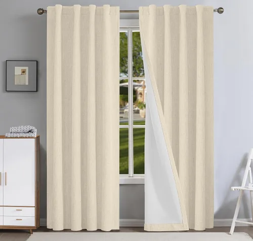 Miniatura 16 de Cortinas de lino libres de PFAS en negro de 63 pulgadas de largo, juego de 2 paneles, 100% cortinas opacas largas para dormitorio, sala de estar