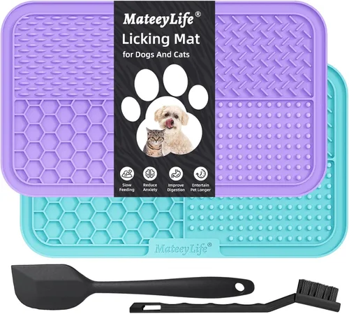 MateeyLife 2 piezas Alfombrilla grande para lamer para perros con ventosas, cuencos de alimentación lenta, alfombrilla para lamer gatos para aliviar