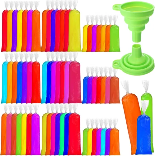Miniatura 20 de Hoolerry 600 bolsas desechables para paletas de hielo, bolsas de plástico para helado con embudo plegable de silicona para hacer helados de yogur