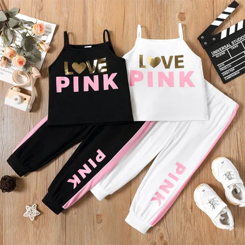 Miniatura 3 de PATPAT Toddler Girl's 2 Piece Outfits Letter Print Camisole Crop Tops and Sweatpants Set 2 Piece Clothes Set
