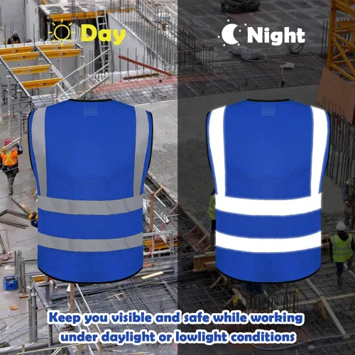 Miniatura 5 de BeautyWill Chaleco de seguridad con logotipo personalizado Class2 Chaleco reflectante de alta visibilidad con bolsillos y cremallera chaleco