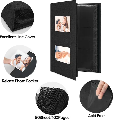 Miniatura 3 de Álbum de fotos de 4 x 6 pulgadas, 200 bolsillos para regalos de boda, libro de recuerdos de tapa dura de lino con ventana frontal para aniversario