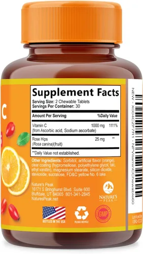 Miniatura 9 de Vitamina C 1000 mg por porción – Apoyo inmunológico diario extra fuerte con suplemento masticable de escaramujos – Sabor sabroso sin azúcar