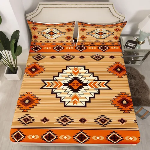 Miniatura 48 de Homewish Western Fitted Sheets Twin Size (No Flat),Retro Country Tribal Bedding Set 2Pcs,Kids Girls Boys Room Decor,Southwest Aztec Stripes Bed