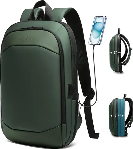 Miniatura 9 de hk Mochila de negocios para hombres de 15.6 pulgadas, delgada y expandible, impermeable, mochila de viaje para laptop, bolsa de trabajo ligera
