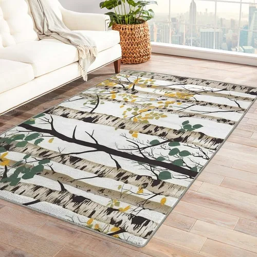 Miniatura 9 de Alfombras blancas de abedul para dormitorio, sala de estar, alfombra de bosque de 3 x 5, lavable, antideslizante, suave, alfombra de pelo bajo, Dfg4