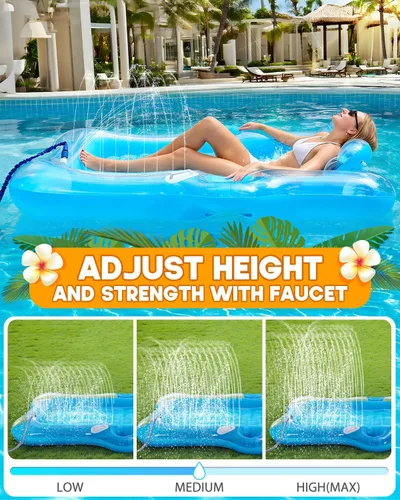 Miniatura 2 de Snowalva Inflatable Tanning Pool Lounger Float, Pool Floats Adult with Automatic Spray Cooling, 5 in 1 Suntan Tub Raft Floatie, Sunbathing Bed Azul