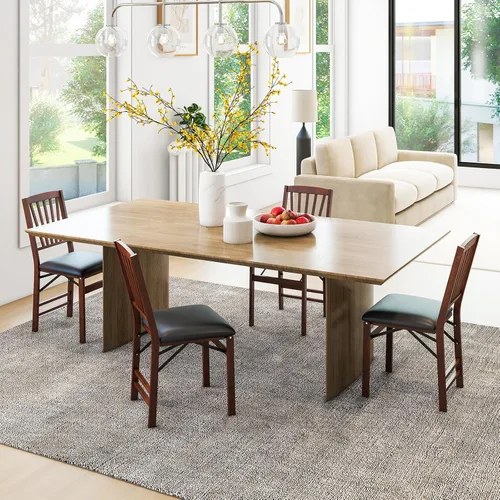 Miniatura 9 de GOFLAME Juego de 2 sillas plegables de comedor, sillas plegables con asiento acolchado de PVC y respaldo alto, sillas de comedor de madera, paquete