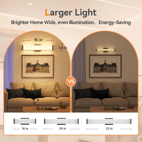 Miniatura 4 de Amico Accesorios de iluminación de baño, luces de tocador LED modernas atenuables de 5CCT de 16 pulgadas para baño, lámpara de pared negra