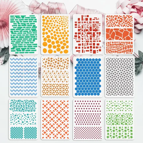 Miniatura 7 de OOTSR 12 plantillas de pintura de dibujo, plantillas de dibujo para manualidades, reutilizables, plantillas de plástico para pintar sobre madera