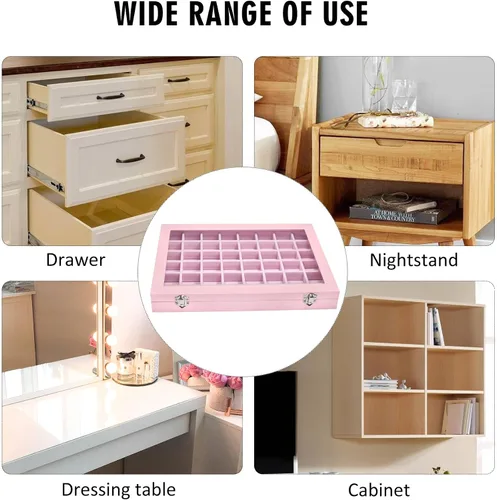 Miniatura 7 de Bandeja organizadora para joyas, caja organizadora de 48 rejillas para joyas, caja organizadora con tapa transparente, anillos, aretes, collares