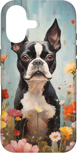 Boston Terrier in Flower Garden Dog Art Lovers Design Case for iPhone 17