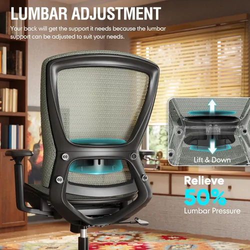 Miniatura 7 de ELABEST T96 - Silla de oficina de malla, silla ergonómica para escritorio y computadora, silla de tarea resistente - Soporte lumbar y reposabrazos