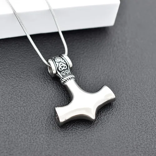 Miniatura 15 de Collar de urna de talismán de martillo de Thor vikingo nórdico para cenizas, acero inoxidable para hombre, joyería de cremación vintage, amuleto