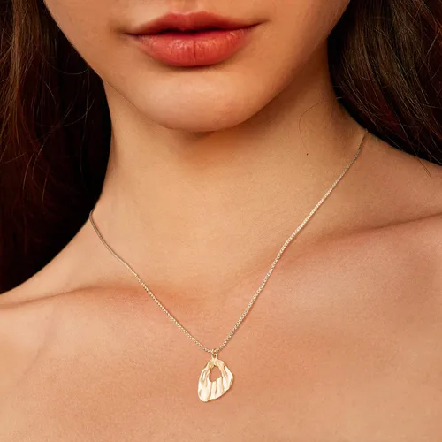 Miniatura 2 de Valloey Rover - Collar de plata de ley chapada en oro de 14 quilates con dije circular con pequeños puntos de circonia cúbica, regalo de joyería