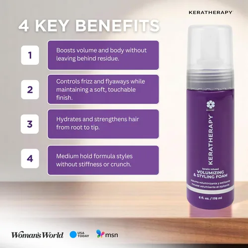 Miniatura 6 de KERATHERAPY Espuma nutritiva voluminizadora con infusión de queratina, 6 onzas líquidas, 6.0 fl oz, espuma para peinar el cabello con aceite