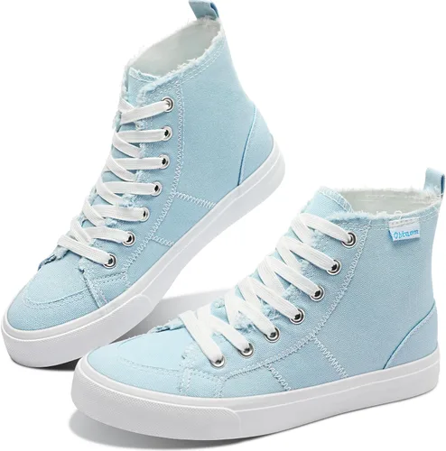 Obtaom Zapatos de lona de alta calidad para mujerhombre para jugar a media pantorrilla, zapatillas de deporte de moda casuales con cordones de alta