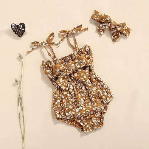 Miniatura 3 de 2 piezas de ropa para bebé recién nacido, overol a rayas, traje de diadema para niñas de 0 a 24 meses