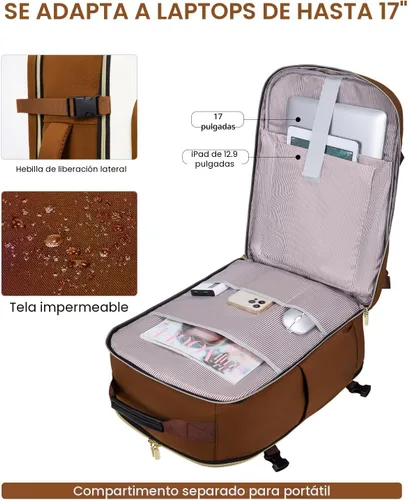 Miniatura 8 de LOVEVOOK Mochila de viaje de 40 L para mujeres y hombres, equipaje de mano aprobado por aerolíneas con 3 cubos de embalaje, bolsas de noche TSA