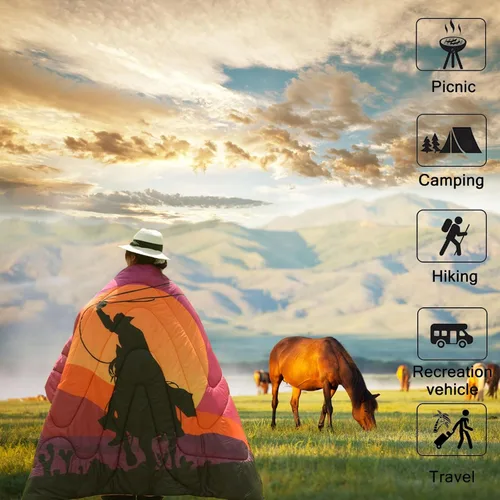 Miniatura 4 de Manta de camping impermeable para viaje, cálida y acogedora manta de picnic para exteriores, viajes y montaña. (vaquero occidental, 78 x 56 pulgadas)