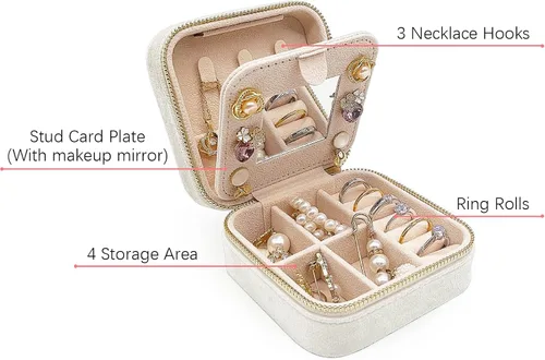 Miniatura 3 de Soddeph Joyero de terciopelo con espejo, mini estuche de joyería de viaje, estuche de viaje de joyería de felpa, pequeño organizador de joyas