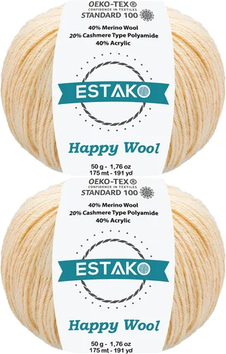Miniatura 32 de Estako Happy Wool (paquete de 2 madejas) 40% lana merino 20% cachemira tipo poliamida 40% acrílico peso fingering hilo suave para tejer y crochet
