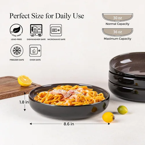 Miniatura 2 de LERATIO Tazones grandes de cerámica para pasta de 8.5'', tazones de 36 oz para servir pasta, juego de 4 para cocina, tazones anchos para fruta