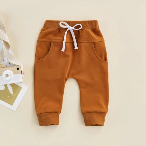 Miniatura 3 de Mubineo Pantalones deportivos básicos lisos para bebés, niños y niñas, cómodos pantalones de algodón con bolsillos