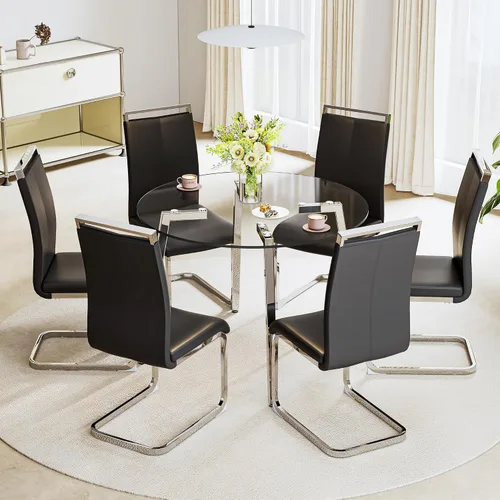 Miniatura 15 de Juego de mesa de comedor gopop de 5 piezas para 4, juego de mesa de comedor redonda de vidrio para 4, mesa de vidrio templado con 4 sillas