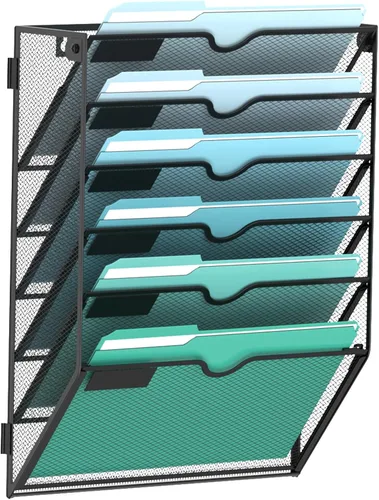 SUPEASY Organizador de archivos de pared de 6 niveles, archivos de pared colgantes para papeles, carpetas, revistas, organizador de pared para