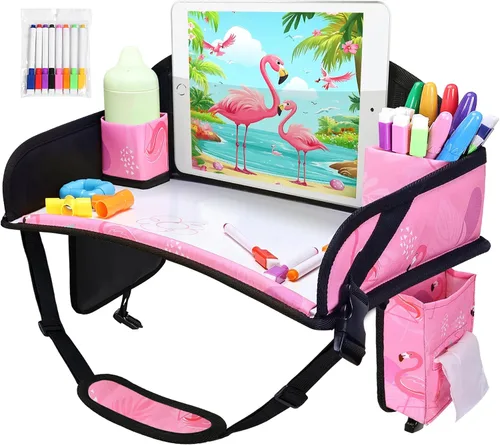 Miniatura 24 de 2 piezas Bandeja de viaje para niños, bandeja para asiento de coche para niños Viaje, Esenciales de viaje en carretera para niños con kit de dibujo