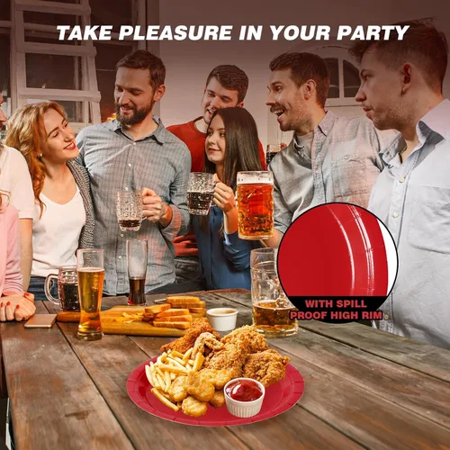 Miniatura 5 de Platos de Papel Desechables Rojos, 50 Unidades Platos de Cena de 9" al Por Mayor para Suministros de Fiesta, Platos de Fiesta Coloridos