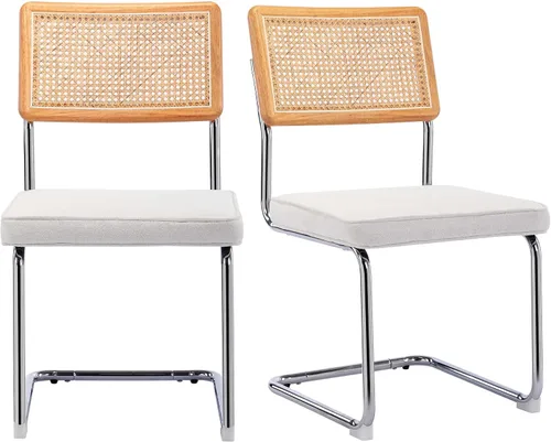 Miniatura 2 de DUHOME Juego de 2 sillas de comedor de ratán, sillas modernas sin brazos, sillas tapizadas, sillas laterales con respaldo tejido de ratán, marco