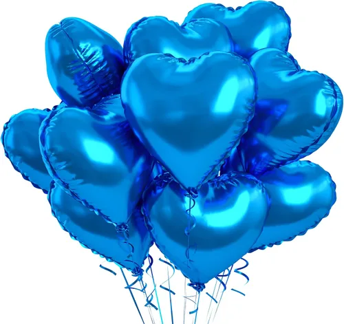 Miniatura 27 de Globos de corazón azul bebé, 10 piezas de globos en forma de corazón azul claro y blanco pastel, globos de papel de aluminio blanco arena crema