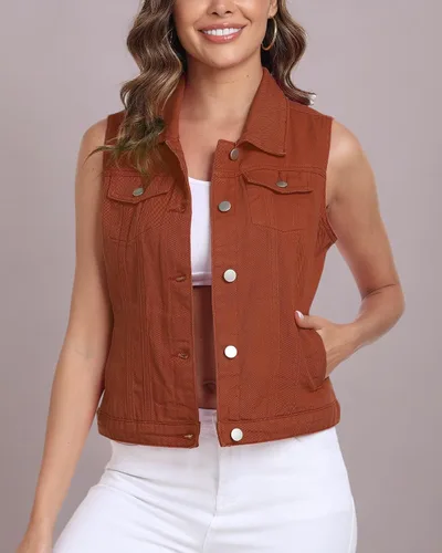 Miniatura 32 de Xeoxarel Chaleco de mezclilla para mujer, chaqueta vaquera sin mangas (XS-XXL)