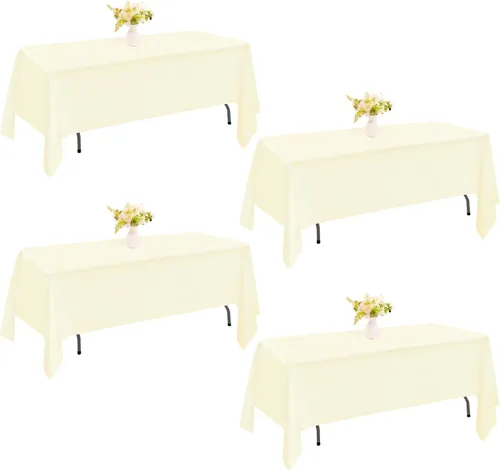 Miniatura 39 de Paquete de 4 manteles rectangulares de poliéster lavables de 60 x 102 pulgadas, color blanco, para mesas de comedor, bodas, bufés, fiestas