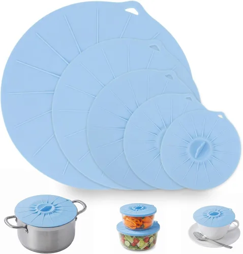 Paquete de 5 tapas de silicona para tazón, cubierta de silicona para microondas, con 5 tamaños, tapas térmicas reutilizables para tazas, cuencos,