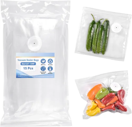 Bolsas reutilizables selladoras al vacío para alimentos, 15 bolsas pequeñas sin BPA (8 x 8 pulgadas), para almacenamiento de alimentos, congelador,
